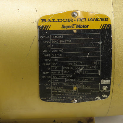 Baldor CEM3556 1HP Electric Motor 230/460V 3Ph 1155RPM 56C Frame Tested
