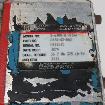 Reliance Electric 6069-03-802 S-6300-Q-H00AA 325 LB-IN 3000 RPM Servo Motor