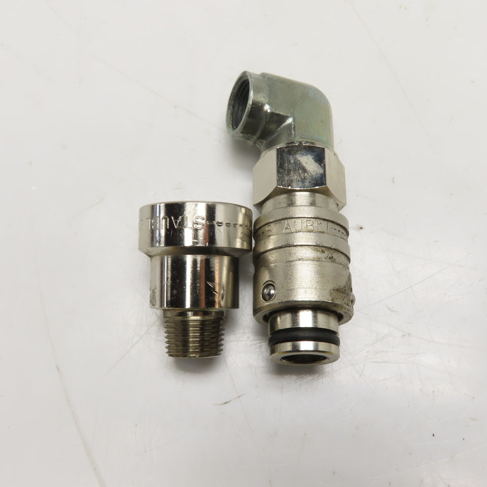 Staubli 3/8" NPT Quick Connect Full Flow Stainless Steel Elbow & Male Socket 2pc