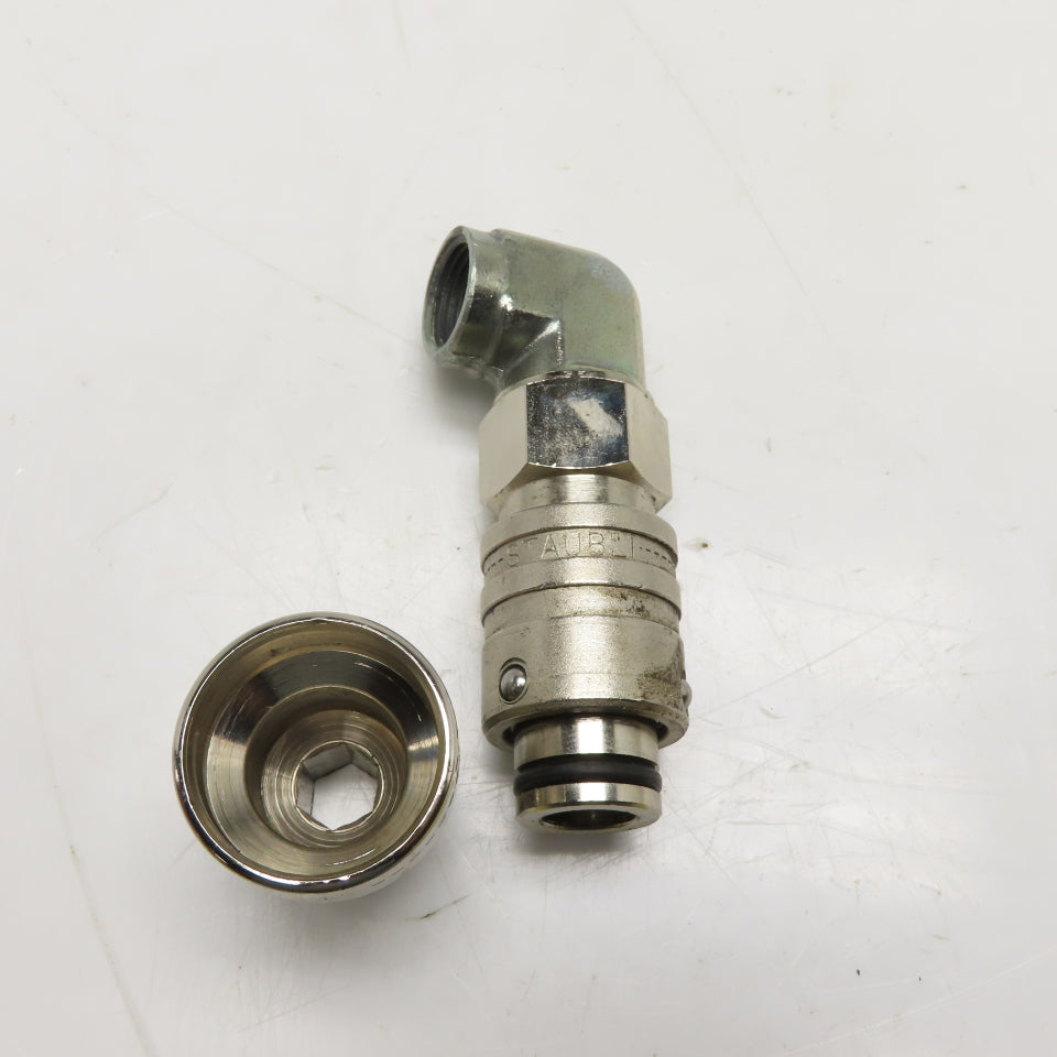 Staubli 3/8" NPT Quick Connect Full Flow Stainless Steel Elbow & Male Socket 2pc