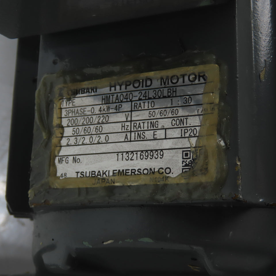 Tsubaki Emerson HMTA040-24L30LBH 0.4kW Hypoid Gear Motor 1:30 Ratio 200/220V 3Ph