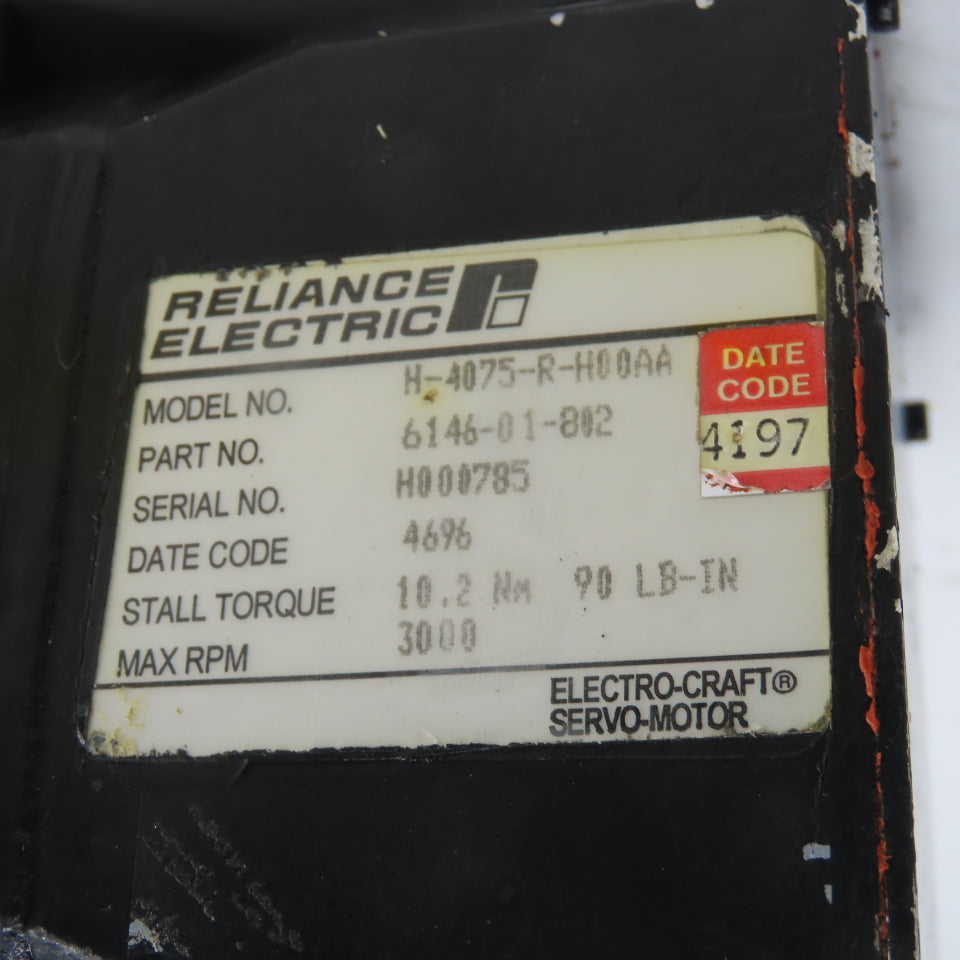 Reliance Electric H-4075-R-H00AA 3.5HP Brushless Servo Motor 3000RPM 90 LB-IN