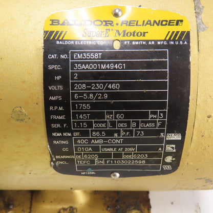 Baldor-Reliance EM3558T 2HP AC Electric Motor 3Ph 208-230/460V 1755RPM 145T