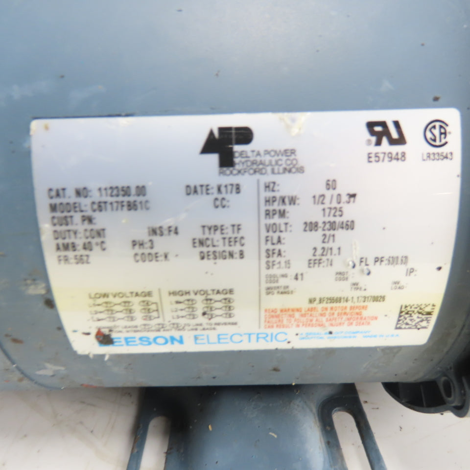 Leeson C6T17FB61C 1/2HP Hydraulic Pump Motor 208-230/460V 3Ph 1725RPM Tested