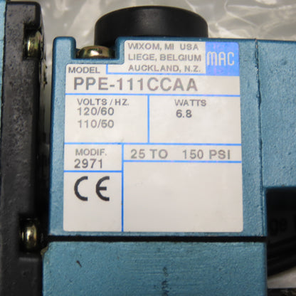 MAC PPE-111CCAA 912B-PP-111CC Solenoid Valve 120/110V 150 PSI 1/4" NPT