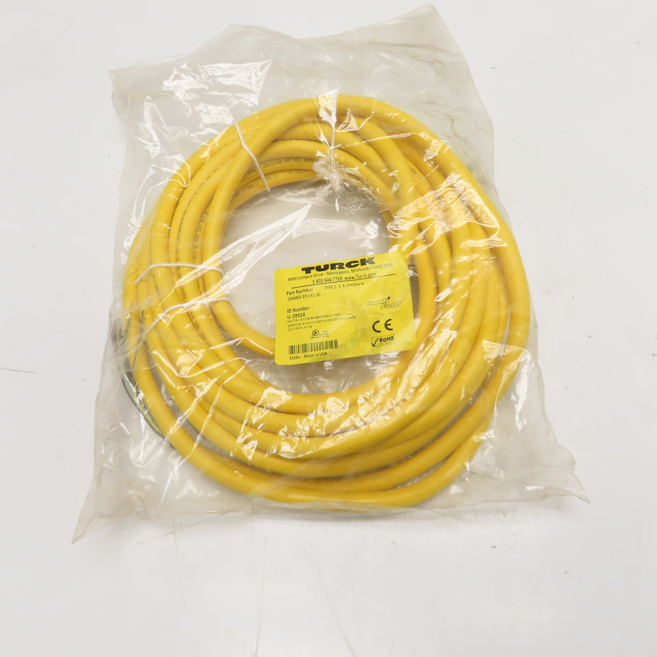 Turck CKWMS 19-191-10 19-Pin Right Angle Female Connector Cordset Cable 150V 10m