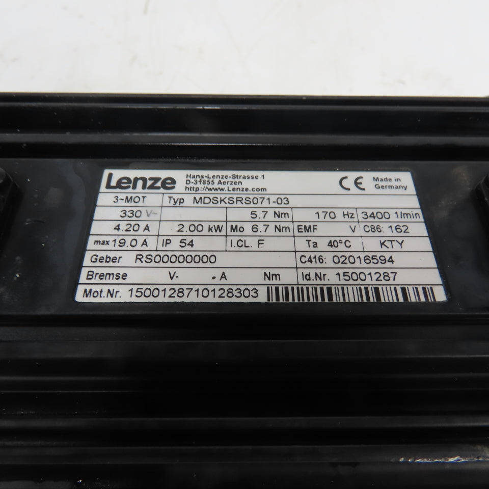 Lenze Vogel MDSKSRS071-03 421028 2.00kW Servo Gear Motor 330V 3400RPM 20:1 Ratio