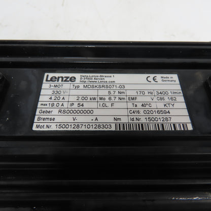 Lenze Vogel MDSKSRS071-03 421028 2.00kW Servo Gear Motor 330V 3400RPM 20:1 Ratio