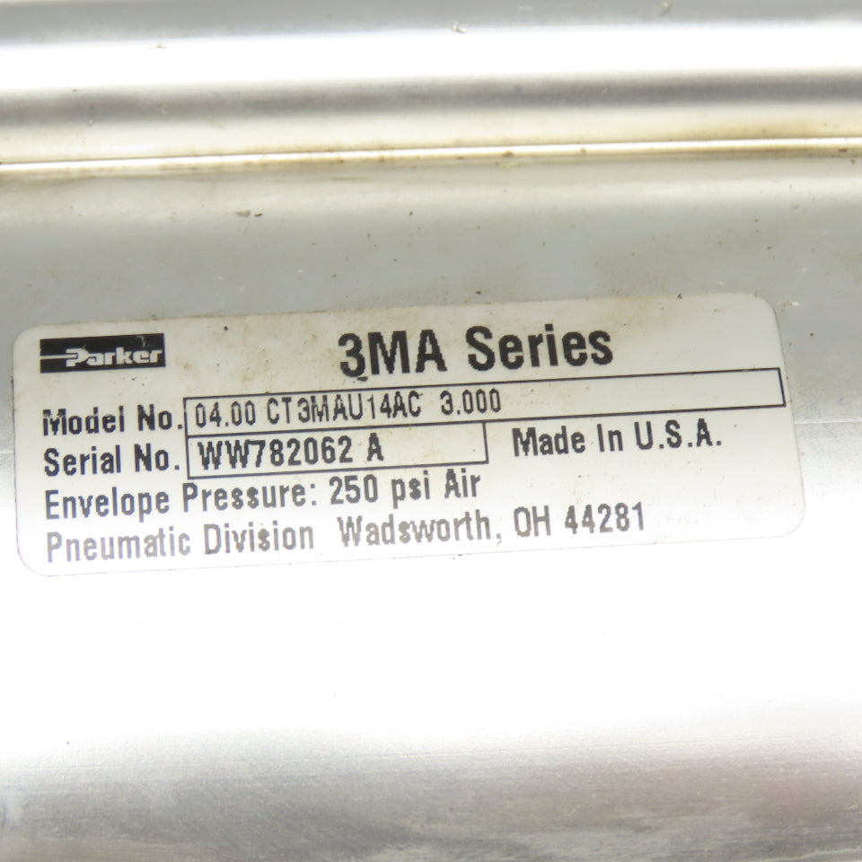 Parker 04.00 CT3MAU14AC 3.000 3MA Series Air Cylinder 4" Bore 3" Stroke 250 PSI