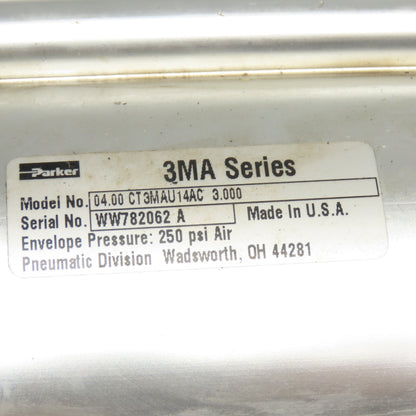 Parker 04.00 CT3MAU14AC 3.000 3MA Series Air Cylinder 4" Bore 3" Stroke 250 PSI