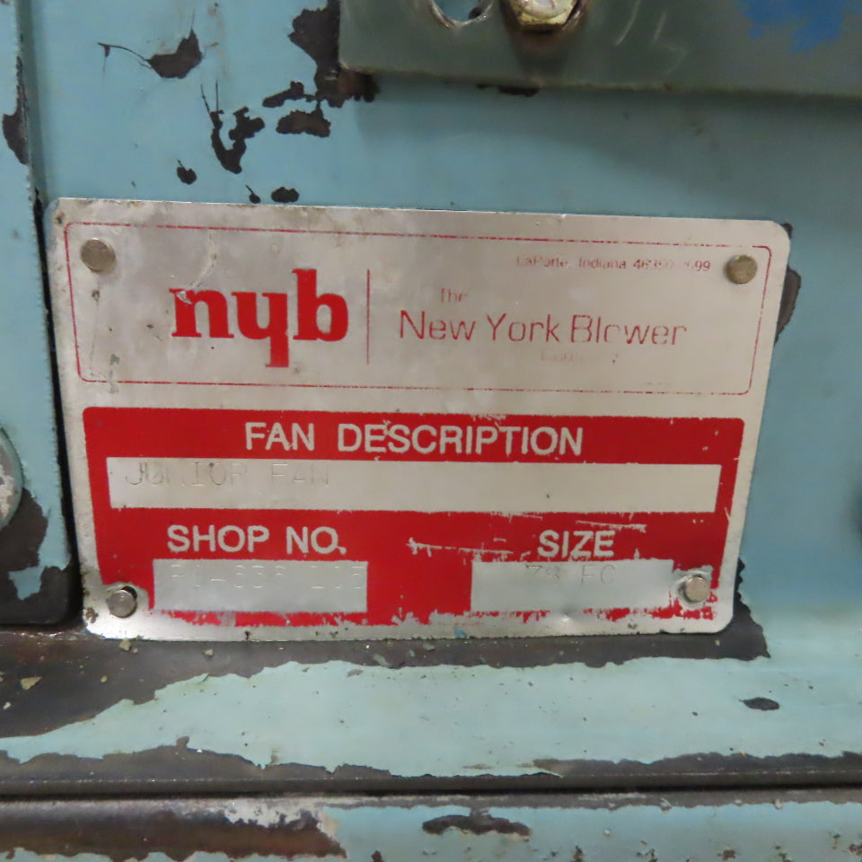 New York Blower Junior Fan Size 78 FC Centrifugal Blower 230/460V 3Ph 1/3HP