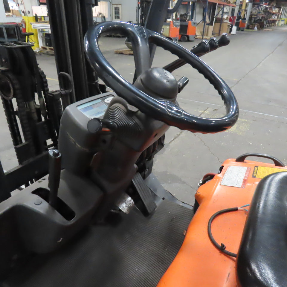 Toyota 7FBEU20 36V 3-Wheel Electric Forklift 3750lb Cap. 107" Lift 2-Stage
