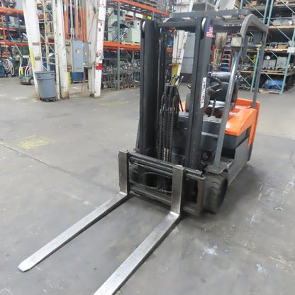 Toyota 7FBEU20 36V 3-Wheel Electric Forklift 3750lb Cap. 107" Lift 2-Stage
