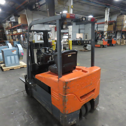 Toyota 7FBEU20 36V 3-Wheel Electric Forklift 3750lb Cap. 107" Lift 2-Stage