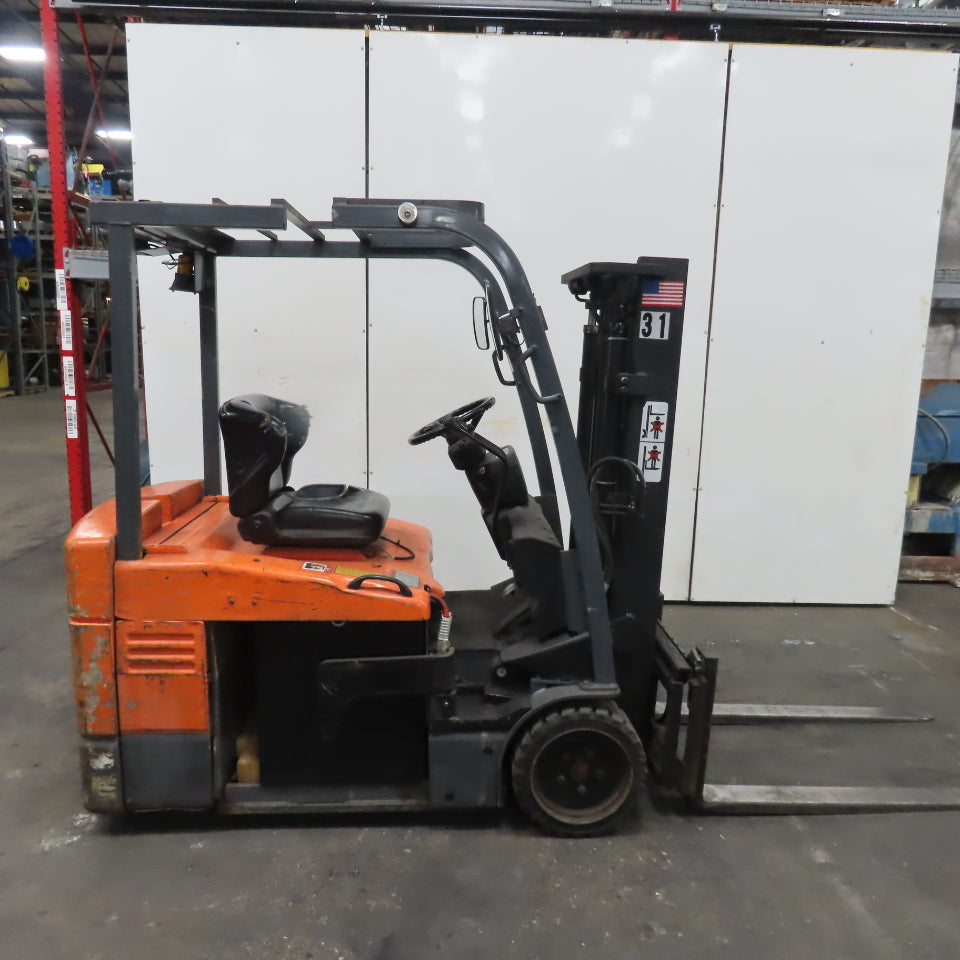 Toyota 7FBEU20 36V 3-Wheel Electric Forklift 3750lb Cap. 107" Lift 2-Stage