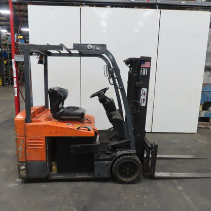 Toyota 7FBEU20 36V 3-Wheel Electric Forklift 3750lb Cap. 107" Lift 2-Stage