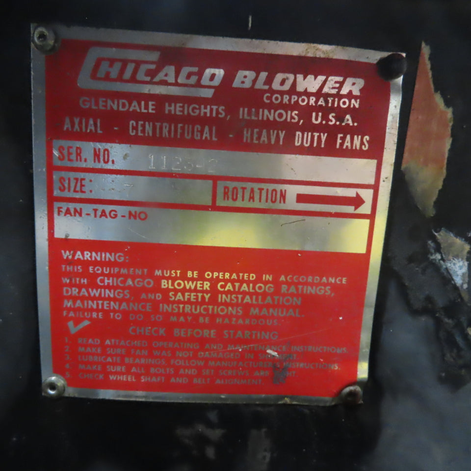 Chicago Blower Size 7 3HP Heavy Duty Centrifugal Fan Belt Drive 3ph 230/4406V