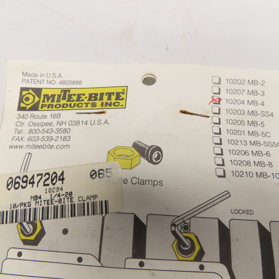Mitee-Bite 10204 MB-4 Hex Fixture Clamps 1/4"-20