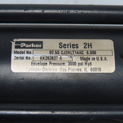 Parker 02.50 CJ2HLT14AC 6.000 Hydraulic Cylinder 3000 PSI 6" Stroke 2.5" Bore