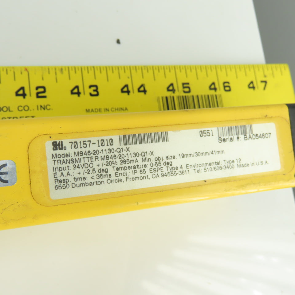 STI MS46-20-1130-Q1-X MiniSafe 4600 Safety Light Curtain Transmitter 24VDC