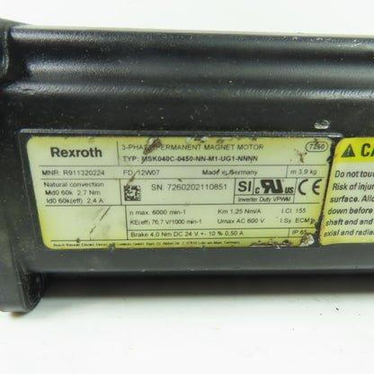 Rexroth R911320224 MSK040C-0450-NN-M1-UG1-NNNN 3Ph Servo Motor 600V 6000RPM