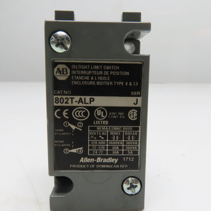 Allen-Bradley 802T-ALP Oiltight Limit Switch NEMA B600 120-600VAC