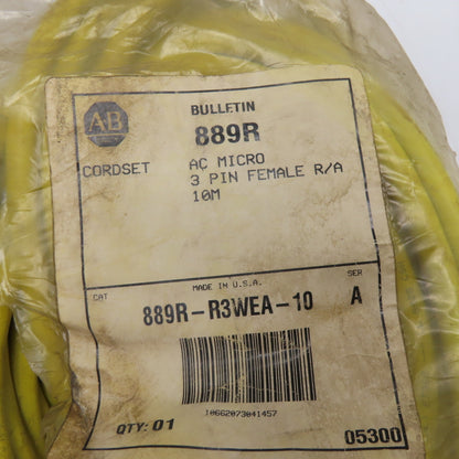 Allen-Bradley 889R-R3WEA-10 3-Pin Female R/A AC Micro Cordset 10m