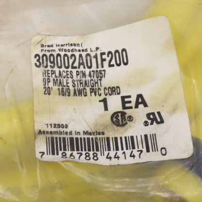 Brad Harrison 309002A01F200 9-Pin Male Straight Mini-Change Cordset 20' 16/9 AWG
