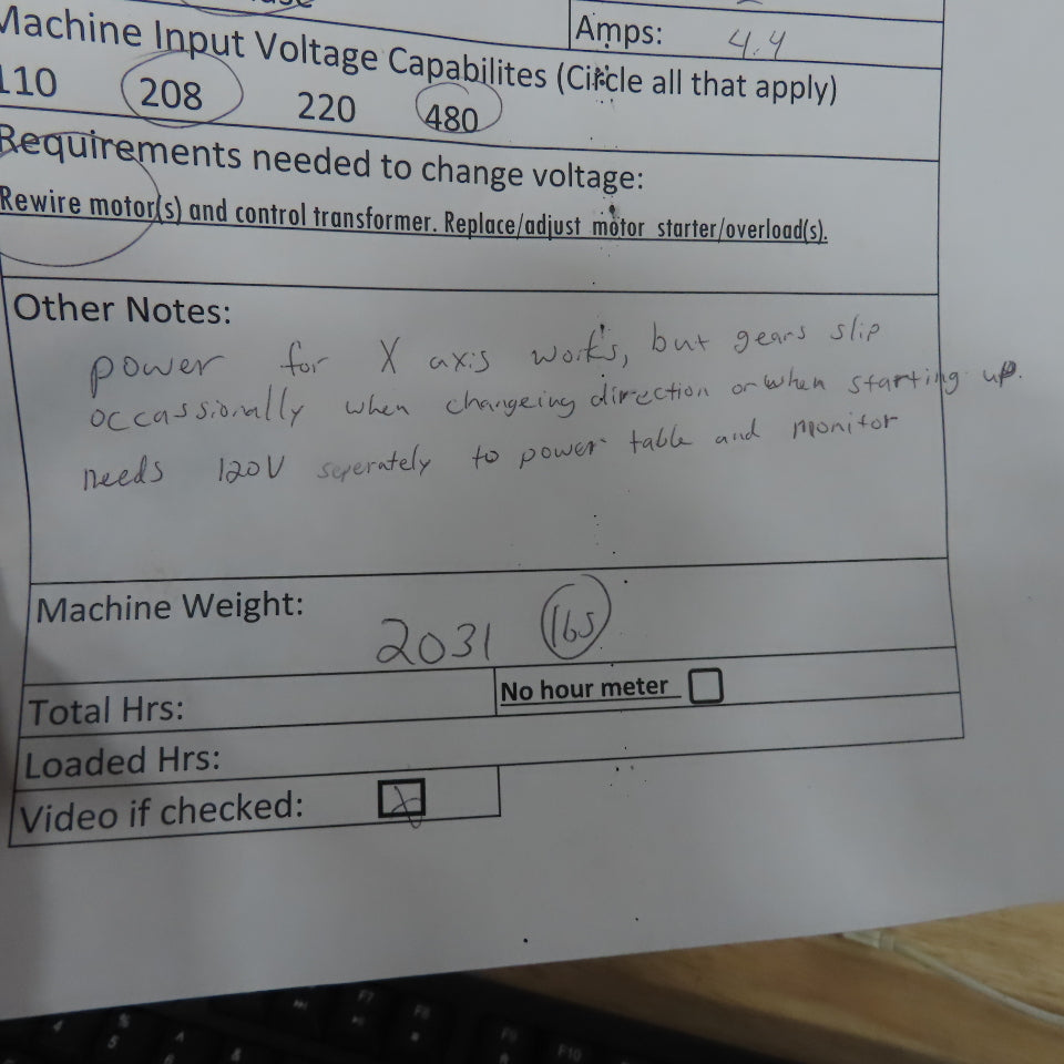 Bridgeport 1-1/2HP Vertical Milling Machine 3Ph 230/460V 1730 RPM W/ Powerfeed