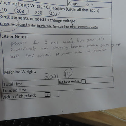 Bridgeport 1-1/2HP Vertical Milling Machine 3Ph 230/460V 1730 RPM W/ Powerfeed