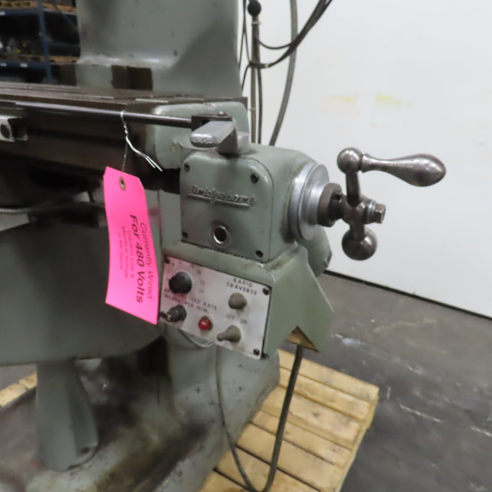 Bridgeport 1-1/2HP Vertical Milling Machine 3Ph 230/460V 1730 RPM W/ Powerfeed