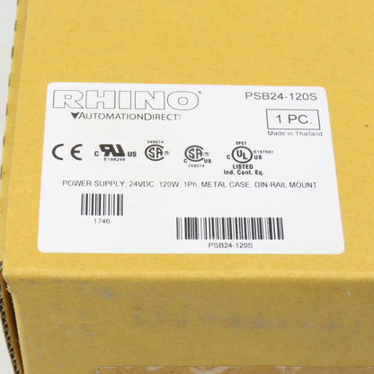 Automation Direct PSB24-120S Rhino 24V DC Power Supply 120W 100-240VAC Input NEW