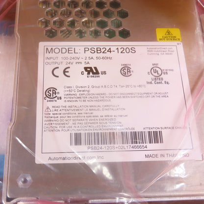Automation Direct PSB24-120S Rhino 24V DC Power Supply 120W 100-240VAC Input NEW