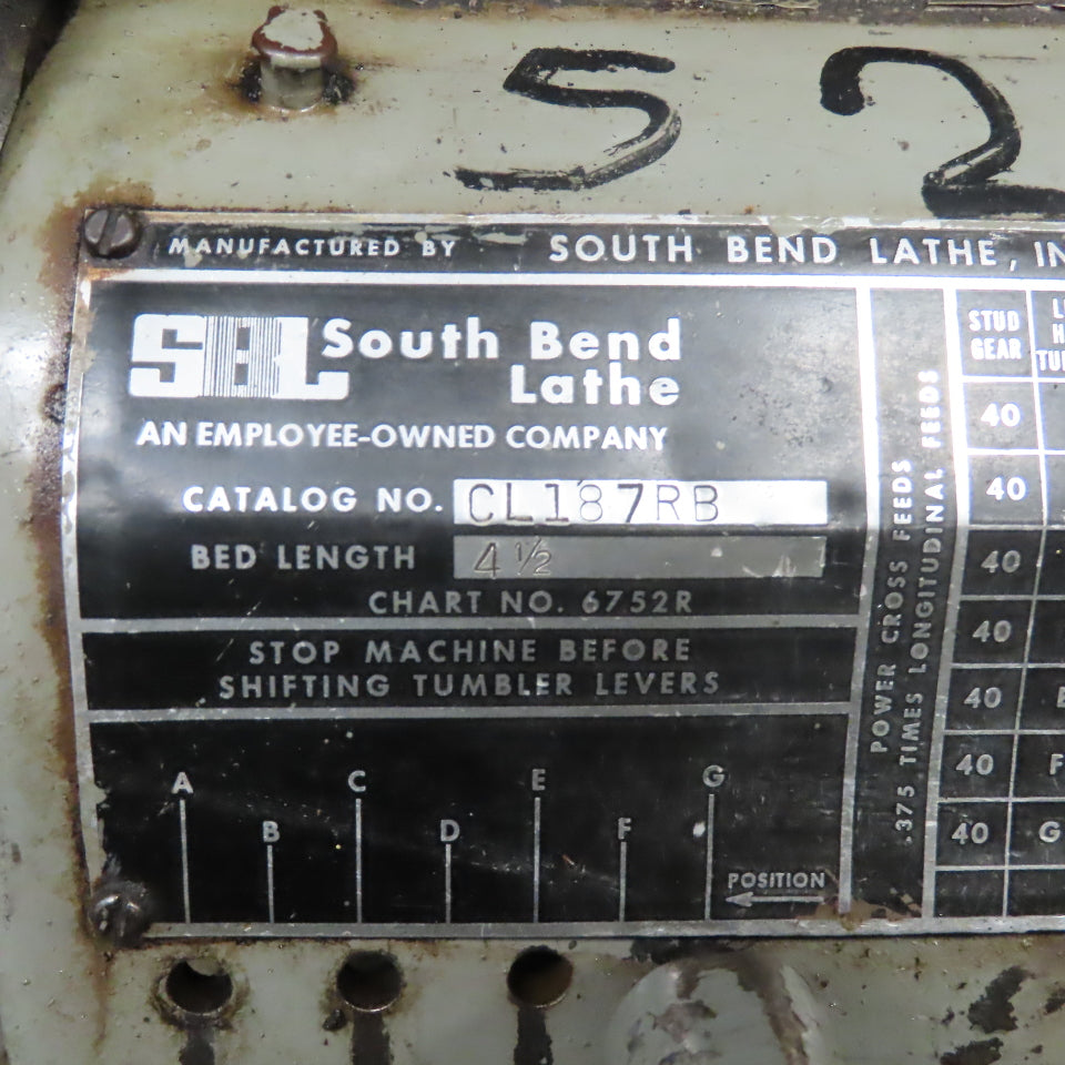 South Bend Lathe CL187RB 10" x 4-1/2' Bed Engine Lathe 36" Max Working Area 3Ph