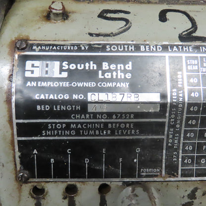 South Bend Lathe CL187RB 10" x 4-1/2' Bed Engine Lathe 36" Max Working Area 3Ph