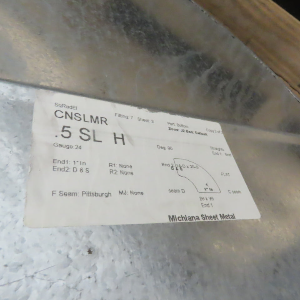 CNSLMR 5 SL H 20"x20" To 20x14" Galvanized HVAC Duct 90° Elbow 24 Gauge