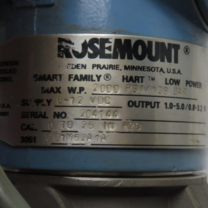 Rosemount 3051 CD1M52A 1A Smart Pressure Transmitter 2000 PSI 1.0-5.0V Output