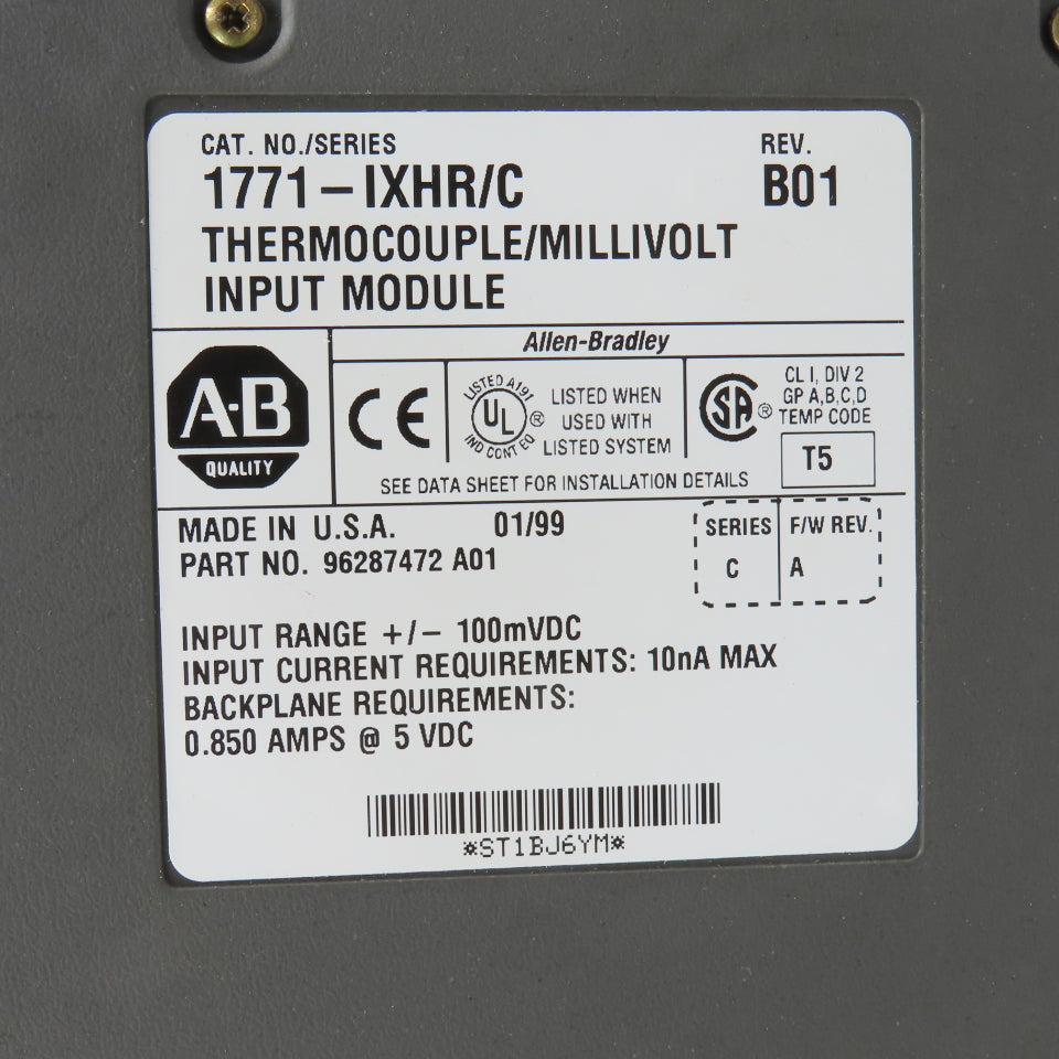 Allen Bradley 1771-IXHR/C 96287472 Thermocouple / Millivolt Input Module Rev B01