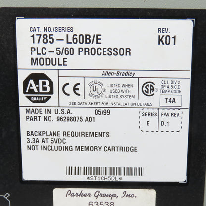 Allen Bradley 1785-L60B/E PLC-5/60 Processor Module Rev K01 Refurbished & Tested