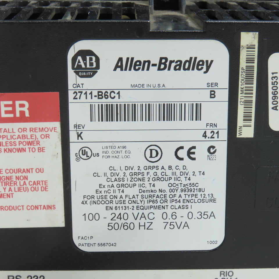 Allen Bradley 2711-B6C1 Ser B FRN 4.21 PanelView 600 Interface Display Tested