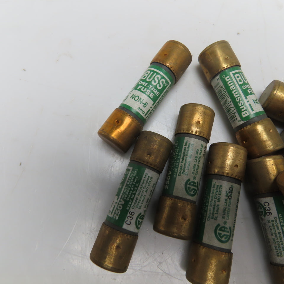 Bussmann NON-6 One-Time General Purpose Fuses 250VAC 6A Lot Of 15