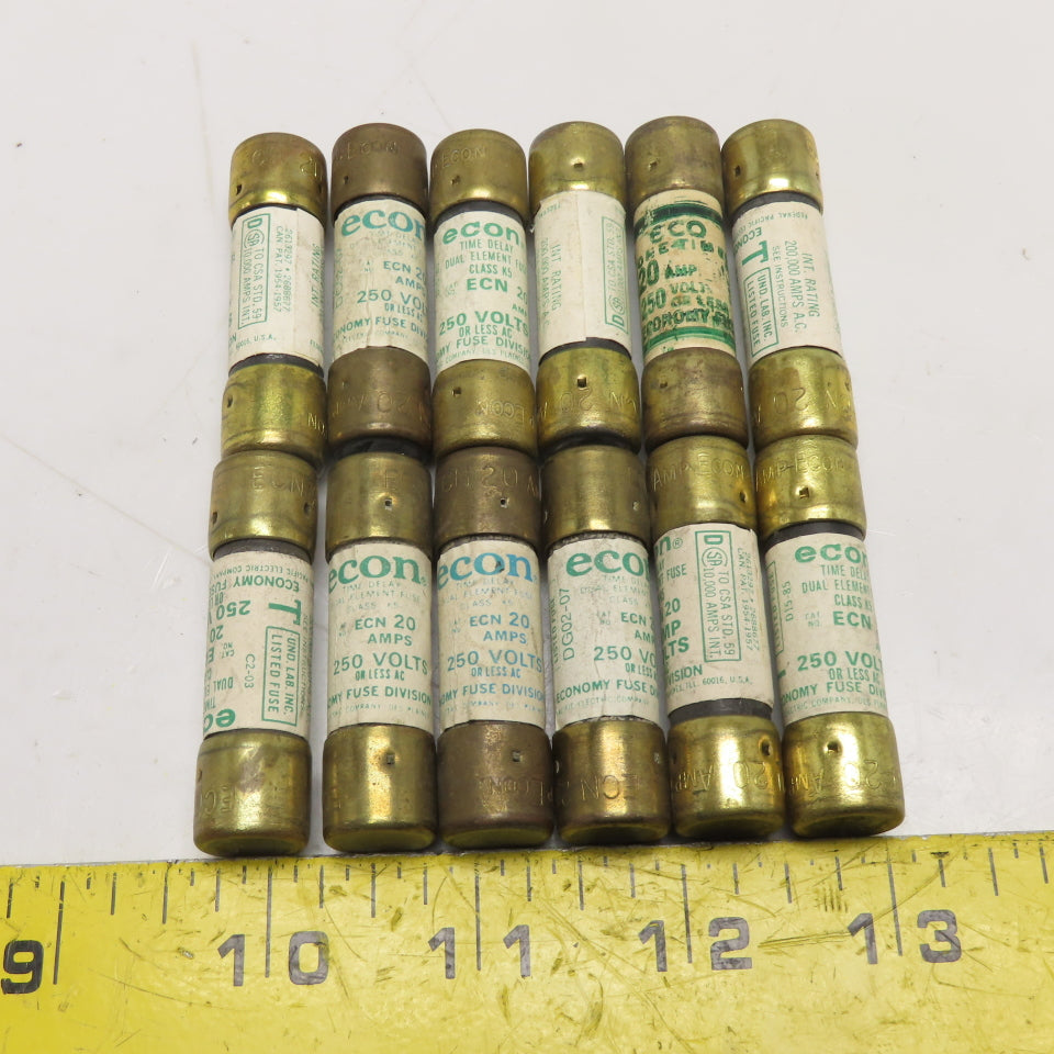 Econ ECN 20 20A 250V Dual-Element Time-Delay Class K5 Fuse Lot Of 12
