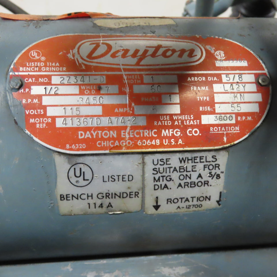 Dayton 2Z341-D Dual Pedestal Bench Grinder 1/2HP 7" 3450RPM 115V