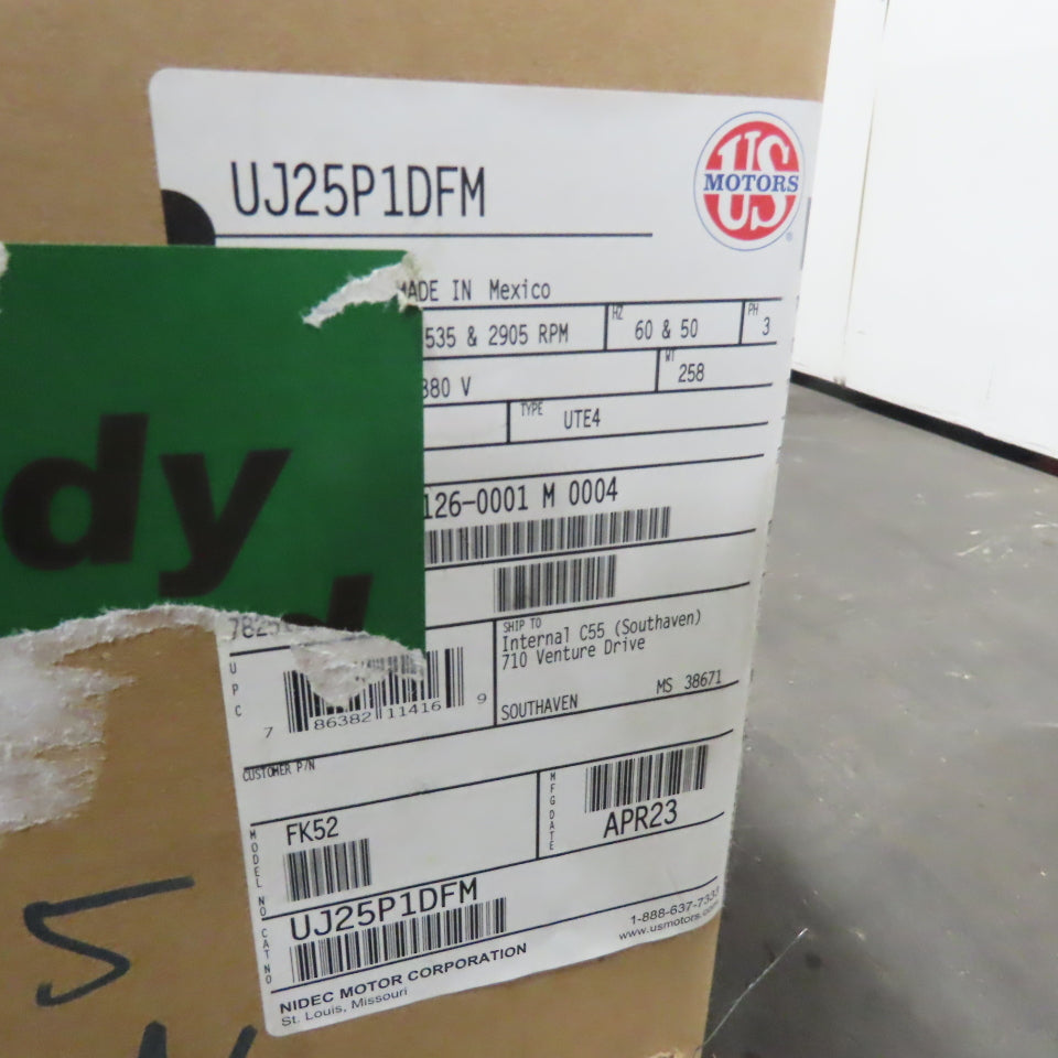 U.S. Motors UJ25P1DFM FK52 25HP AC Electric Motor 3535RPM 3Ph 230/460V 256JM NEW