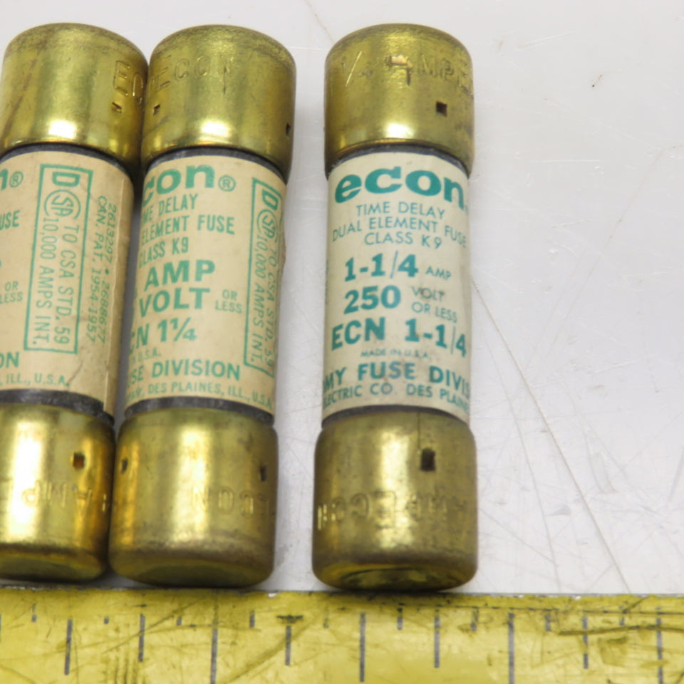 Economy Fuse ECN 1-1/4 1-1/4A 250V Time-Delay Dual-Element Fuse Lot of 4