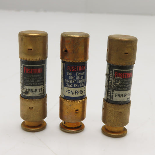 Bussmann FRN-R-15 15A 250VAC Current Limiting Class RK5 Fusetron Fuse Lot of 3