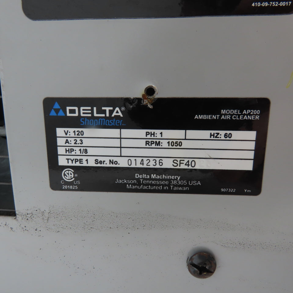 Delta AP200 ShopMaster Ambient Air Cleaner 120V 1/8HP 1050RPM