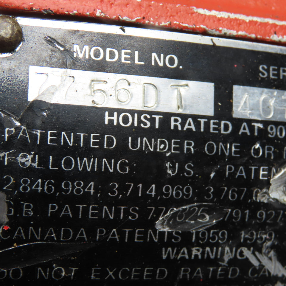 ARO 7756DT 1/2 Ton Air Hoist 10' Travel Pendant Operated