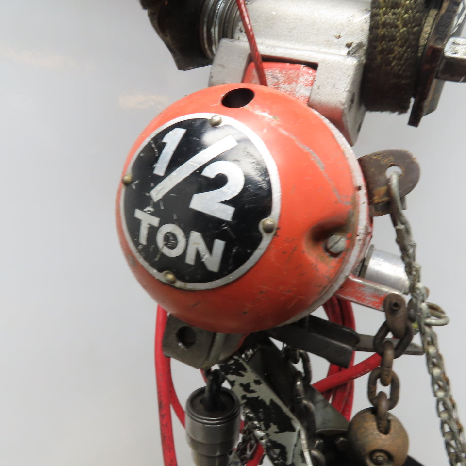 ARO 7756D 1/2 Ton Air Chain Hoist 10' Travel Pendant Operated 90PSI W/ Trolley