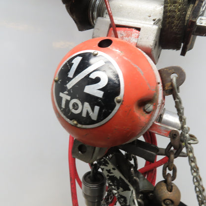 ARO 7756D 1/2 Ton Air Chain Hoist 10' Travel Pendant Operated 90PSI W/ Trolley